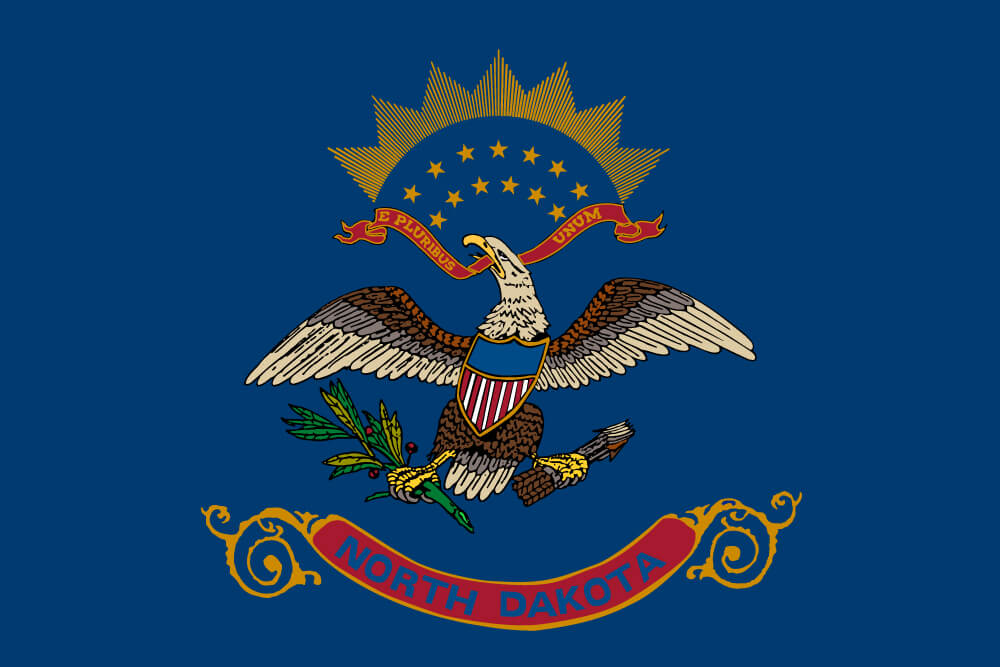 a field of blue charged with an eagle resembling the Great Seal of the U.S. below thirteen gold stars and golden sun rays