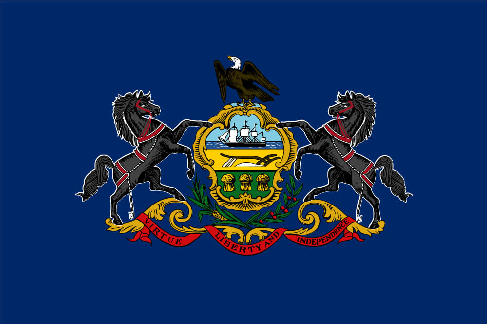 a field of dark blue charged with the state coat of arms featuring two horses