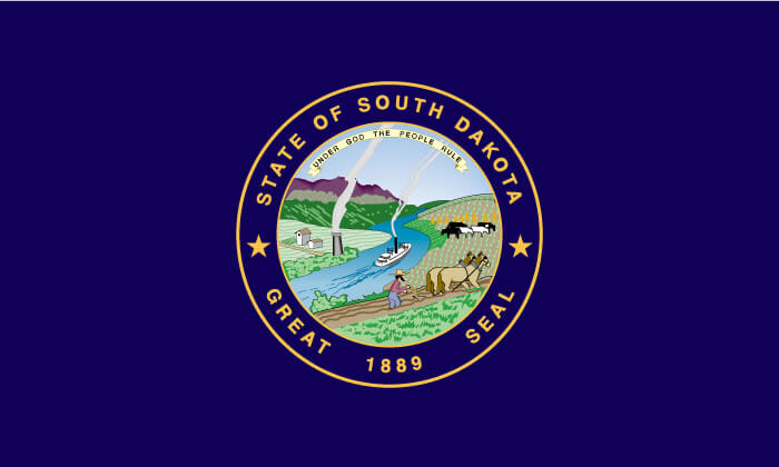 a field of blue charged with the state seal in full color